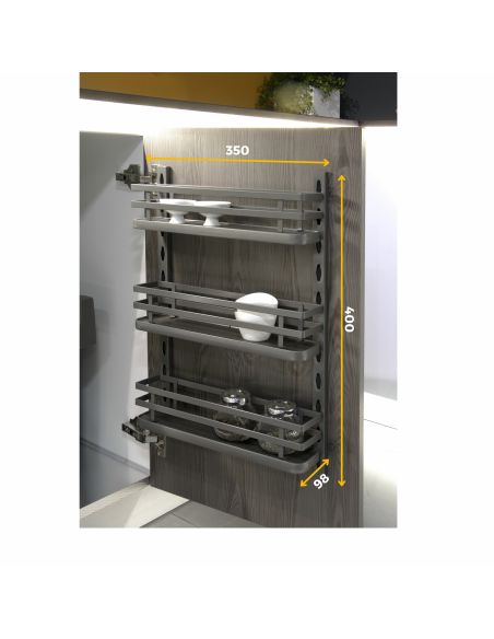 Emuca Portaspezie con 3 ripiani Titane per mobili da cucina o muro., Grigio antracite, Acciaio