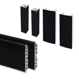 Emuca Lotto di 2 Zoccolo da cucina Plasline con accessori, altezza 100 mm, 2 barre lunghezza 2,35 m, Tecnoplastica, Nera