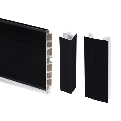 Emuca Lotto di 2 Zoccolo da cucina Plasline con accessori, altezza 100 mm, 2 barre lunghezza 2,35 m, Tecnoplastica, Nera