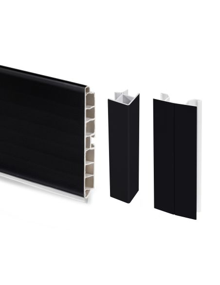 Emuca Lotto di 2 Zoccolo da cucina Plasline con accessori, altezza 100 mm, 2 barre lunghezza 2,35 m, Tecnoplastica, Nera