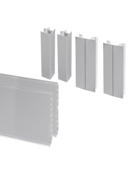 Emuca battiscopa da cucina Plasline con accessori per unione., 2,35 m, Anodizzato satinato, Tecnoplastica