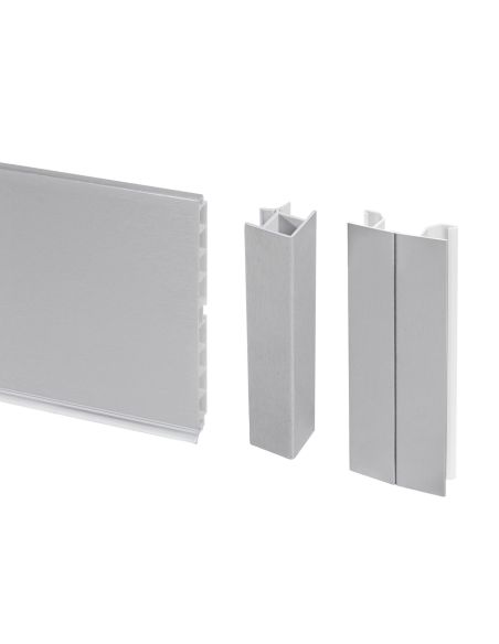 Emuca battiscopa da cucina Plasline con accessori per unione., 2,35 m, Anodizzato satinato, Tecnoplastica