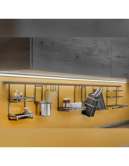 Emuca Profilo per accessori da cucina sospesi Titane, 1,1 m, Grigio antracite, Alluminio e Zama