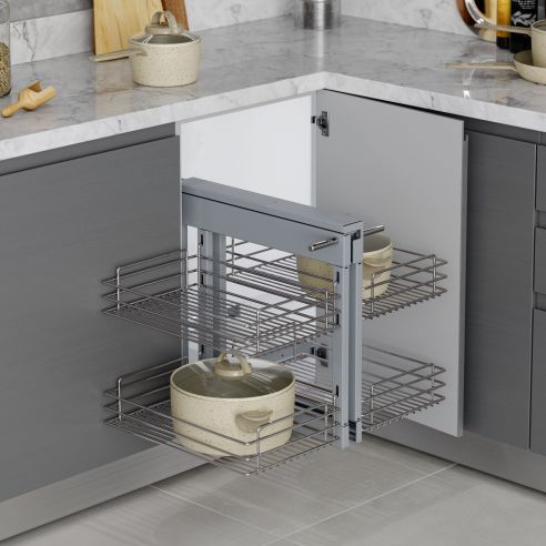 Emuca Sistema angolare estraibile per mobile da cucina Suprastar, Acciaio, Cromato lucido