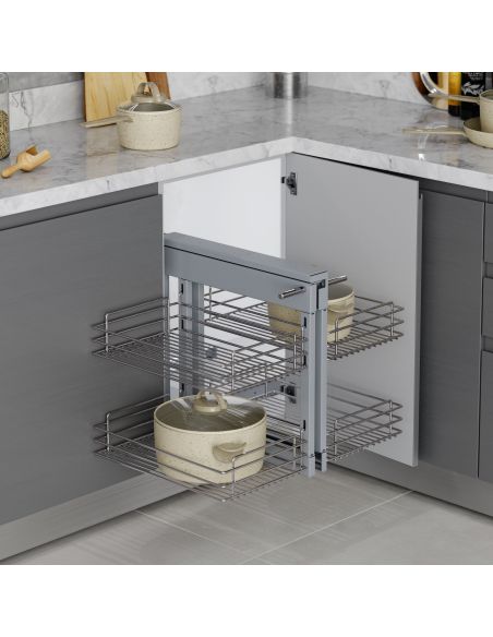 Emuca Sistema angolare estraibile per mobile da cucina Suprastar, Acciaio, Cromato lucido