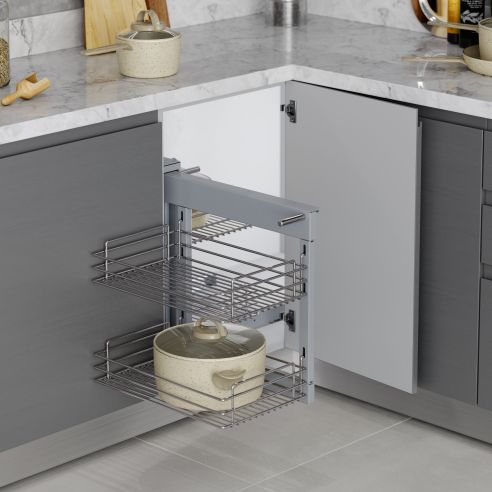 Emuca Sistema angolare estraibile per mobile da cucina Suprastar, Acciaio, Cromato lucido