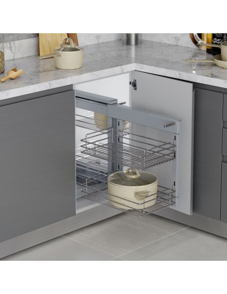 Emuca Sistema angolare estraibile per mobile da cucina Suprastar, Acciaio, Cromato lucido