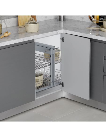 Emuca Sistema angolare estraibile per mobile da cucina Suprastar, Acciaio, Cromato lucido