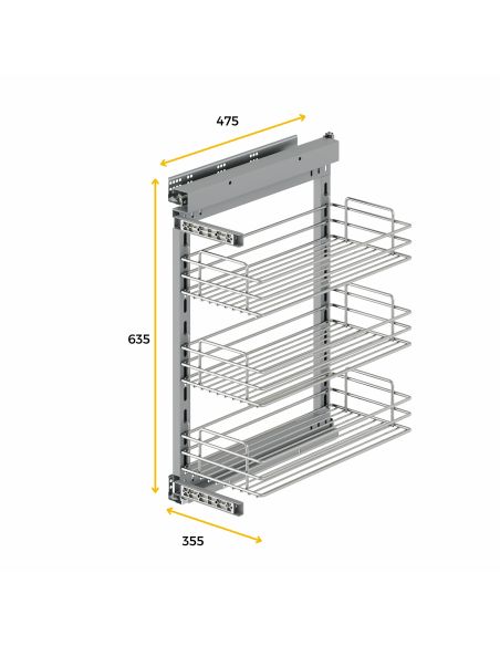Emuca Suprastar Carrello estraibile con chiusura soft, modulo 400 mm, Acciaio, Cromato lucido