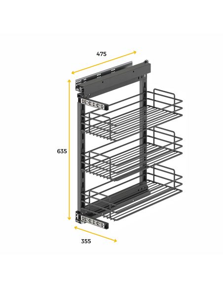 Emuca TitaneStar Carrello estraibile con chiusura soft, modulo 400 mm, Acciaio, Grigio antracite