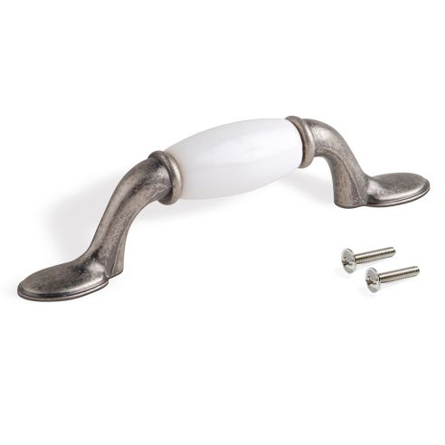 Emuca Maniglie per mobile, interasse 76 mm, Zama e ceramica, Argento invecchiato, 20 u.