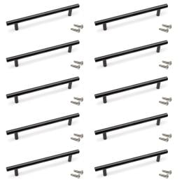 Emuca Lotto di 10 maniglie per mobili Orlando, L210mm, interasse 160mm, Acciaio, Verniciato nero