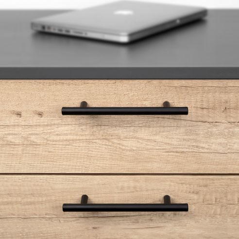 Emuca Lotto di 10 maniglie per mobili Orlando, L210mm, interasse 160mm, Acciaio, Verniciato nero