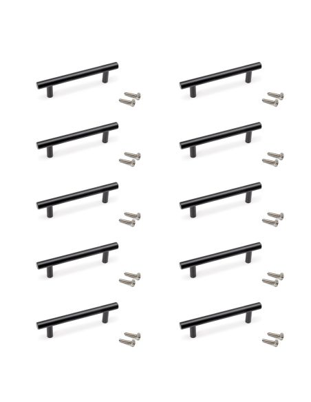 Emuca Lotto di 10 maniglie per mobili Orlando, L136mm, interasse 96mm, Acciaio, Verniciato nero