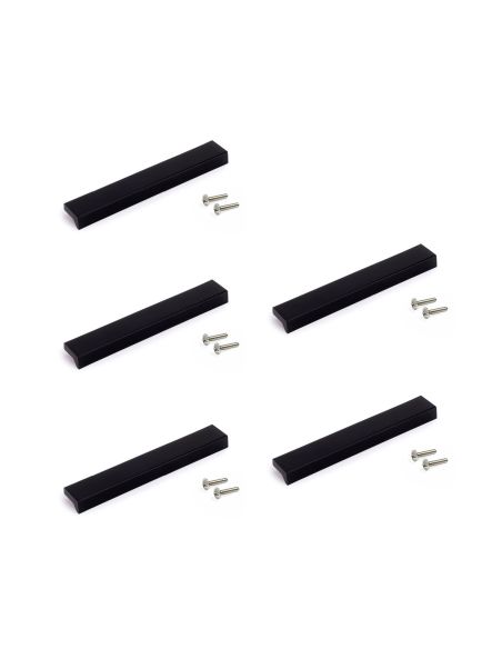 Emuca Lotto di 5 maniglie per mobili Brema, L160mm, interasse 128mm, Alluminio, Anodizzato nero
