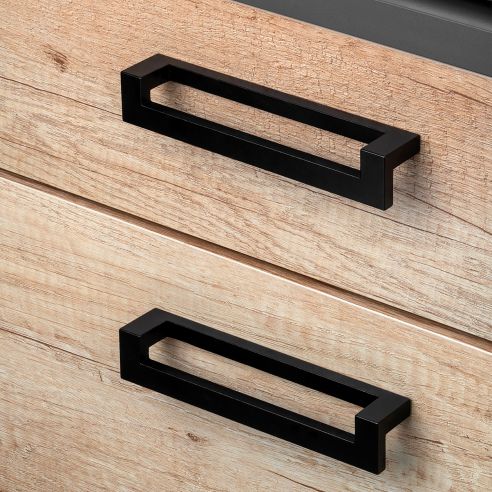 Emuca Lotto di 5 maniglie per mobili Ribarroja, L144mm, interasse 128mm, Zama, Verniciato nero