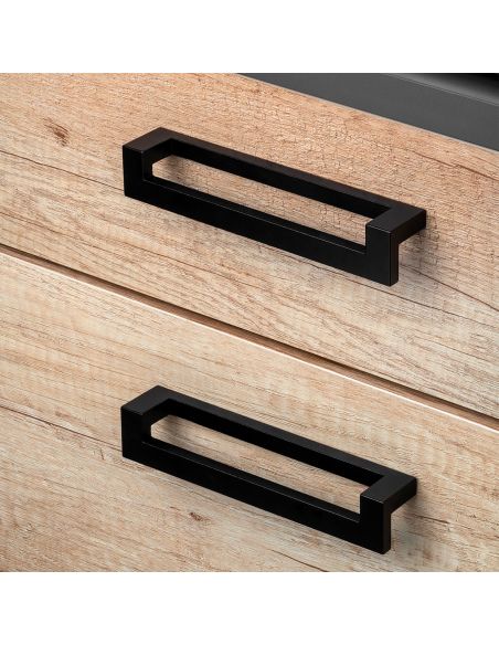 Emuca Lotto di 5 maniglie per mobili Ribarroja, L144mm, interasse 128mm, Zama, Verniciato nero