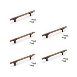 Emuca Lotto di 5 maniglie per mobili Riad, L168mm, interasse 128mm, Alluminio, Bronzato