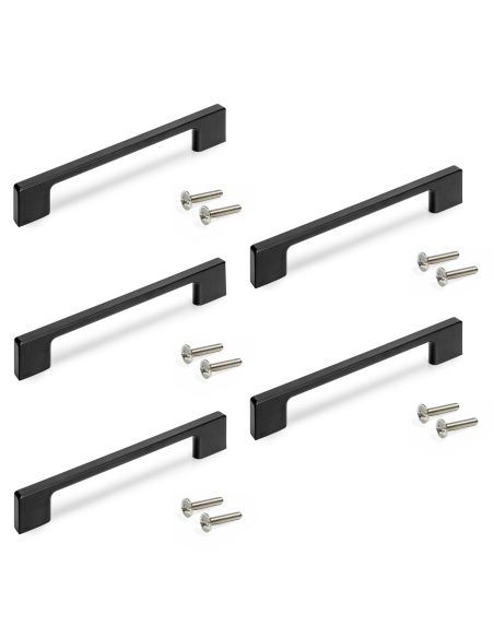 Emuca Lotto di 5 maniglie per mobili Paiporta, L160mm, interasse 128mm, Zama, Verniciato nero