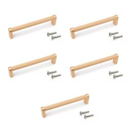 Emuca Lotto di 5 maniglie per mobili Bergen, L141mm, interasse 128mm, Alluminio, Verniciato oro