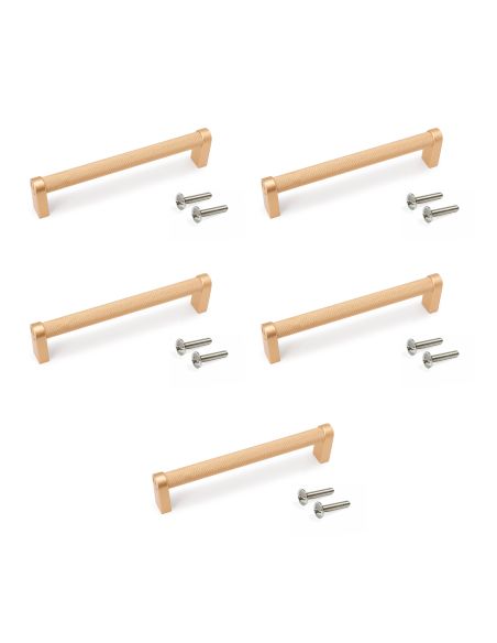Emuca Lotto di 5 maniglie per mobili Bergen, L141mm, interasse 128mm, Alluminio, Verniciato oro