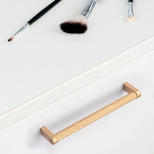 Emuca Lotto di 5 maniglie per mobili Bergen, L141mm, interasse 128mm, Alluminio, Verniciato oro