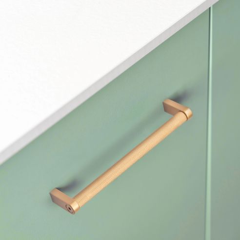 Emuca Lotto di 5 maniglie per mobili Bergen, L141mm, interasse 128mm, Alluminio, Verniciato oro