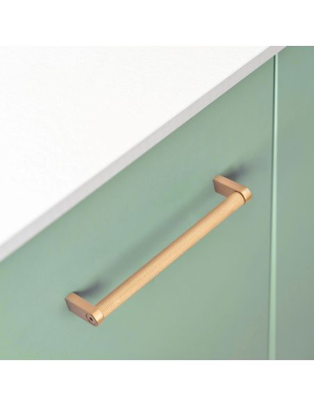 Emuca Lotto di 5 maniglie per mobili Bergen, L141mm, interasse 128mm, Alluminio, Verniciato oro