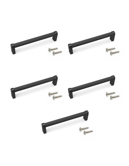 Emuca Lotto di 5 maniglie per mobili Bergen, L141mm, interasse 128mm, Alluminio, Verniciato nero