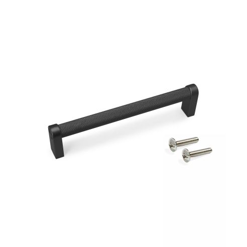 Emuca Lotto di 5 maniglie per mobili Bergen, L141mm, interasse 128mm, Alluminio, Verniciato nero