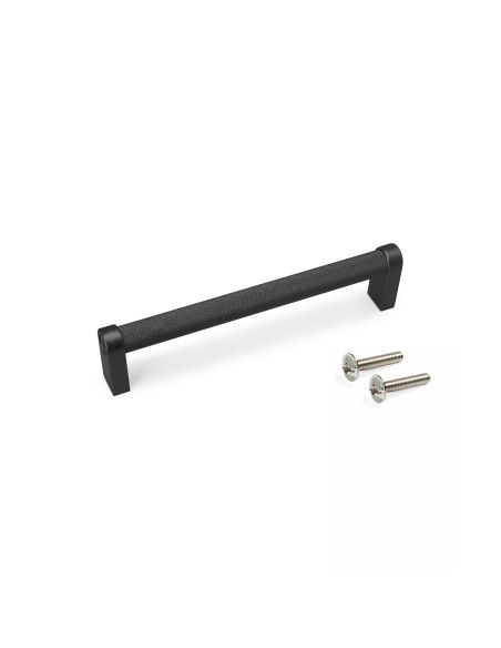 Emuca Lotto di 5 maniglie per mobili Bergen, L141mm, interasse 128mm, Alluminio, Verniciato nero