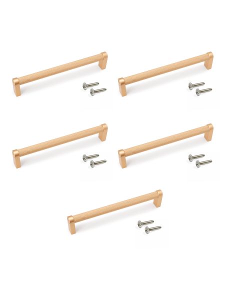 Emuca Lotto di 5 maniglie per mobili Bergen, L173mm, interasse 160mm, Alluminio, Verniciato oro