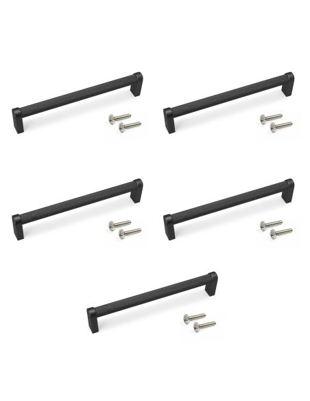 Emuca Lotto di 5 maniglie per mobili Bergen, L173mm, interasse 160mm, Alluminio, Verniciato nero