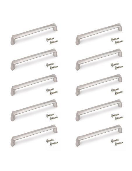 Emuca Lotto di 10 maniglie per mobili Canton, L142mm, interasse 128mm, Zama, Nichel satinato