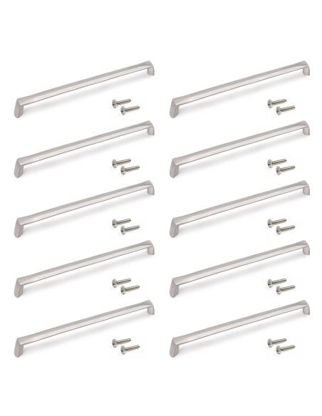 Emuca Lotto di 10 maniglie per mobili Canton, L206mm, interasse 192mm, Zama, Nichel satinato