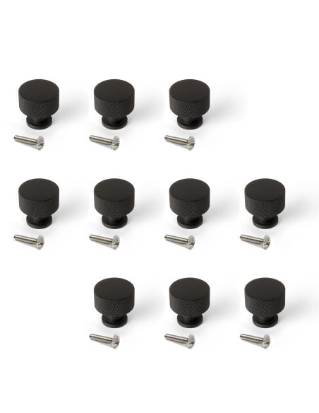Emuca Lotto di 10 pomoli per mobili Argos, diametro 30mm, Alluminio, Verniciato nero