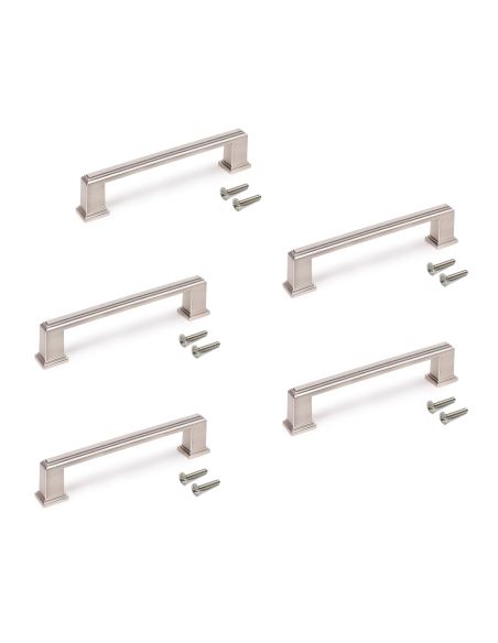 Emuca Lotto di 5 maniglie per mobili Tanger, L147.5mm, interasse 128mm, Zama, Nichel satinato
