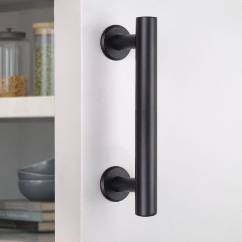 Emuca Maniglia per porte scorrevoli in legno Pasadena, lunghezza 240 mm, interasse 180 mm, Acciaio, texture Nera