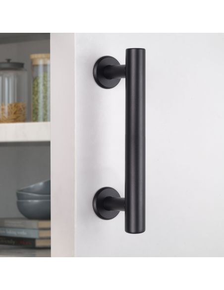 Emuca Maniglia per porte scorrevoli in legno Pasadena, lunghezza 240 mm, interasse 180 mm, Acciaio, texture Nera