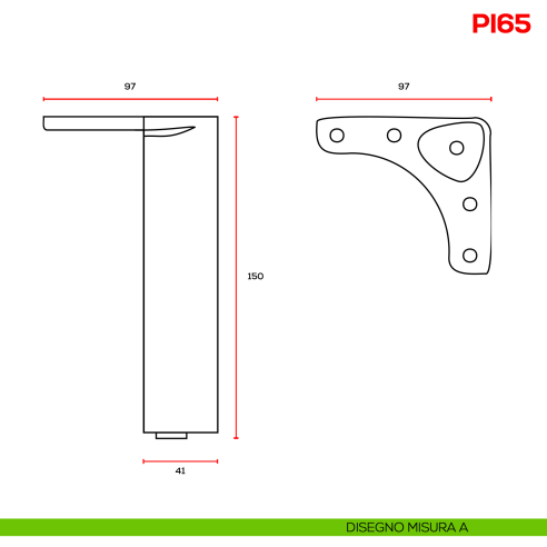Piedino regolabile quadrato per mobile in zama PI 65 Mital disegno A