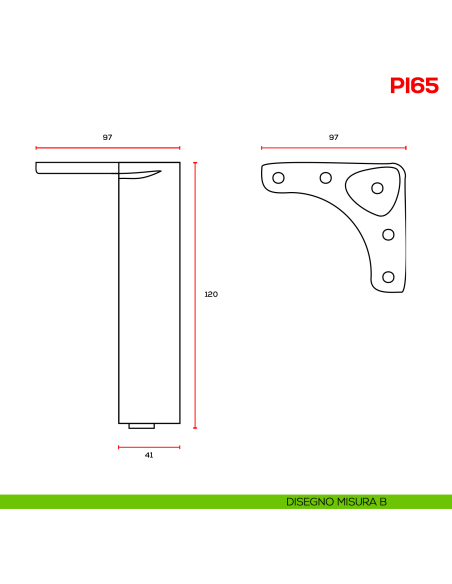 Piedino regolabile quadrato per mobile in zama PI 65 Mital disegno B