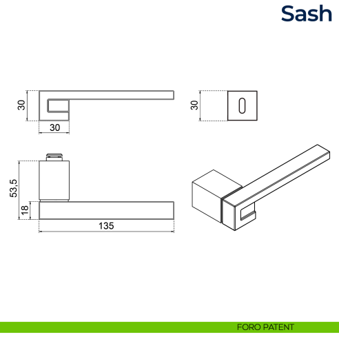 Maniglia per porta Sash Frascio con rosetta minimale foro patent