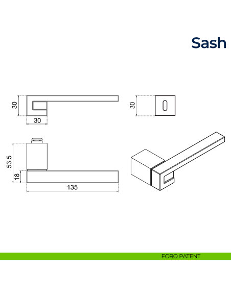 Maniglia per porta Sash Frascio con rosetta minimale foro patent