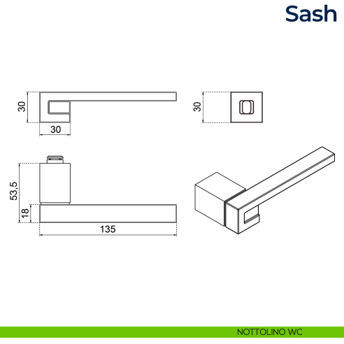 Maniglia per porta Sash Frascio con rosetta minimale nottolino wc