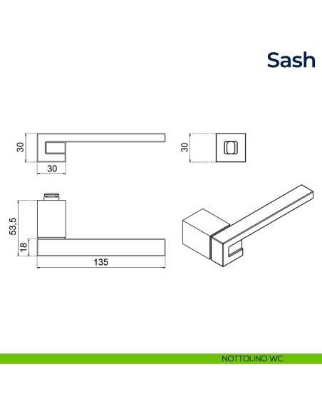Maniglia per porta Sash Frascio con rosetta minimale nottolino wc