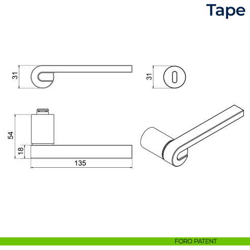 Maniglia per porta Tape Frascio con rosetta minimale foro patent