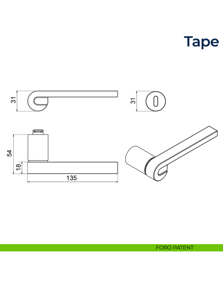 Maniglia per porta Tape Frascio con rosetta minimale foro patent