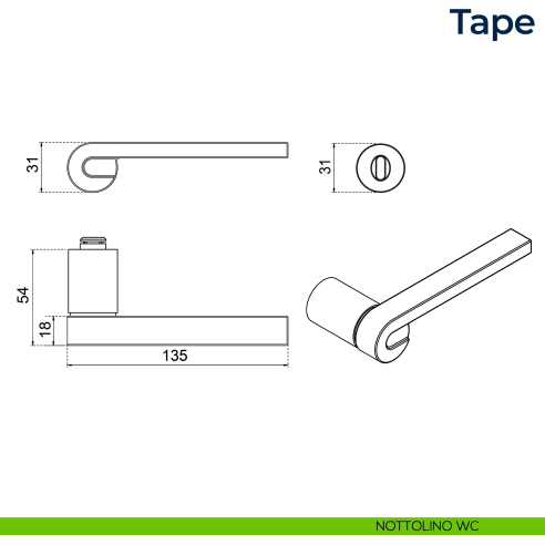 Maniglia per porta Tape Frascio con rosetta minimale nottolino wc