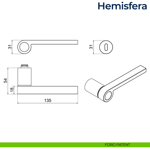 Maniglia per porta Hemisfera Frascio con rosetta minimale foro patent