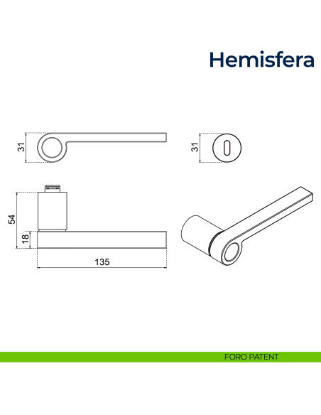 Maniglia per porta Hemisfera Frascio con rosetta minimale foro patent